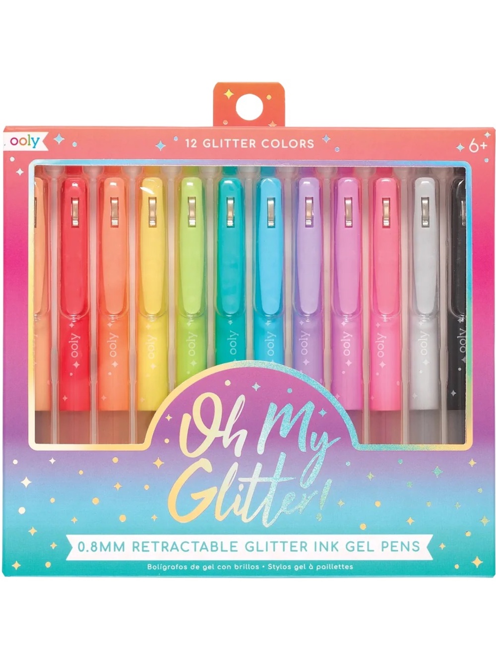 Oh My Glitter! 12-Color Retractable Glitter Gel Pens - Rainbow Set
